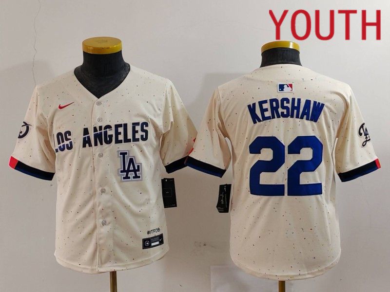 Youth Los Angeles Dodgers #22 Kershaw Cream Fashion Nike Game MLB Jersey style 7014